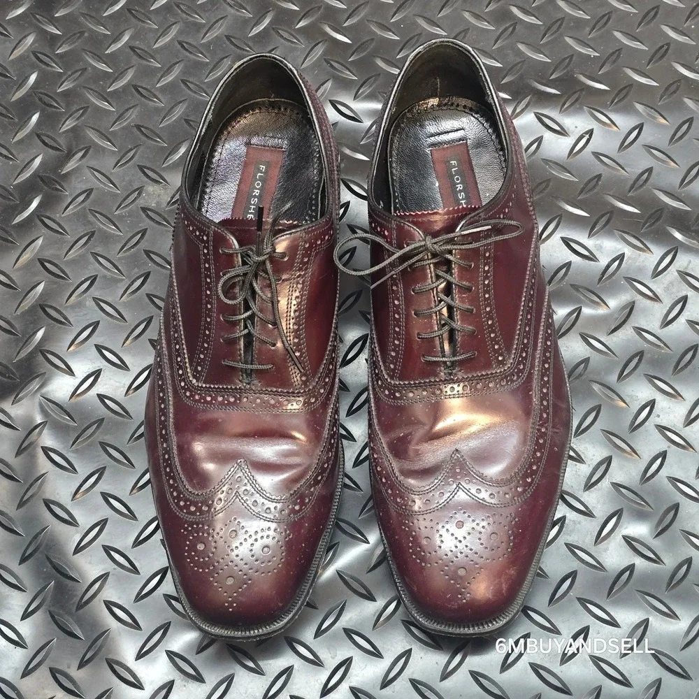 Florsheim Mens 10.5 Burgundy Leather Wingtip Oxford Dress Shoes Brogue 232481 05
